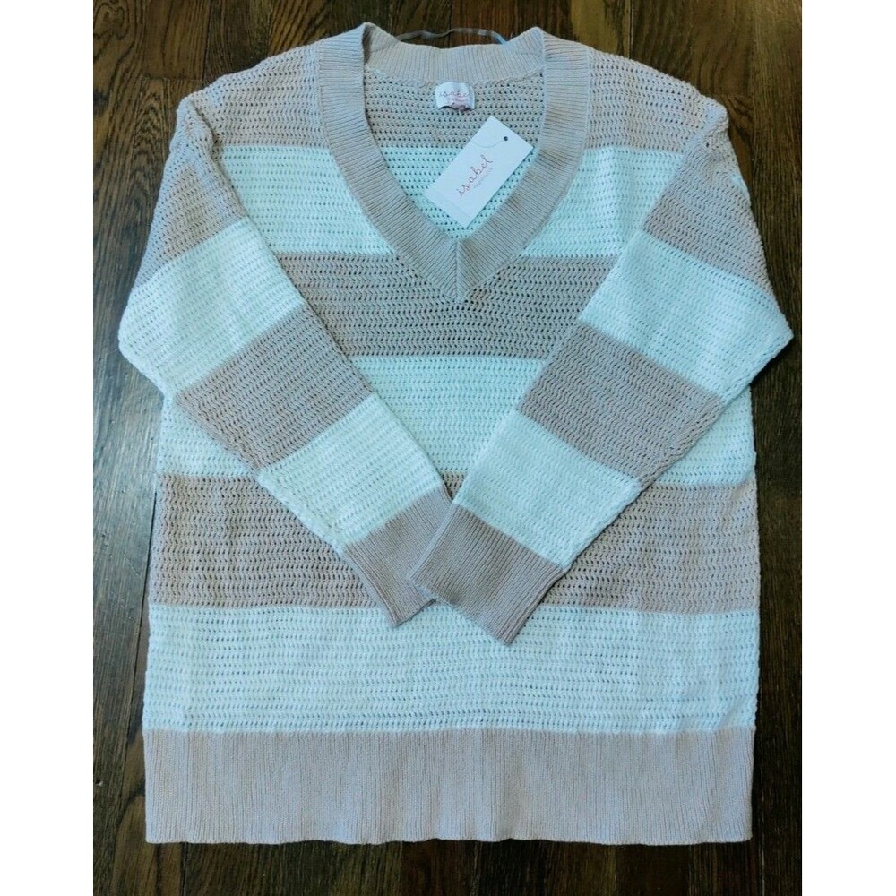 Isabel by Ingrid Isabel Loose Knit Sweater Women's XL Beige Cream Striped NWT